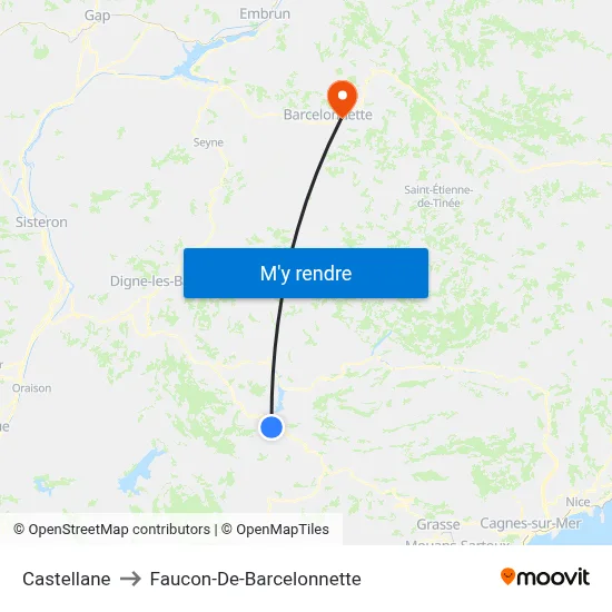 Castellane to Faucon-De-Barcelonnette map