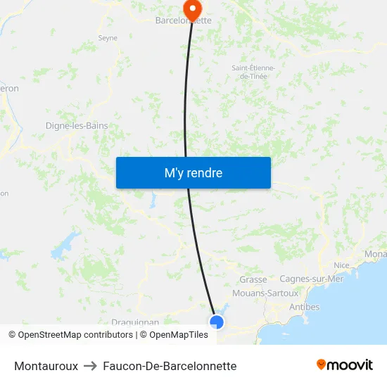 Montauroux to Faucon-De-Barcelonnette map