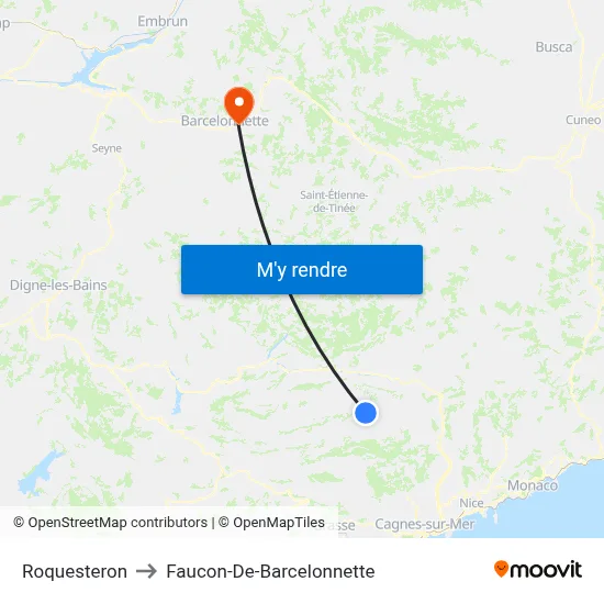Roquesteron to Faucon-De-Barcelonnette map