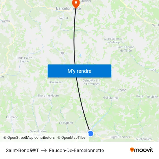Saint-Benoã®T to Faucon-De-Barcelonnette map