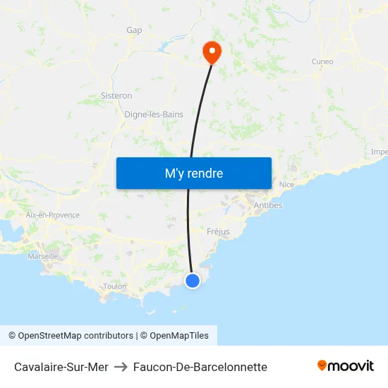 Cavalaire-Sur-Mer to Faucon-De-Barcelonnette map