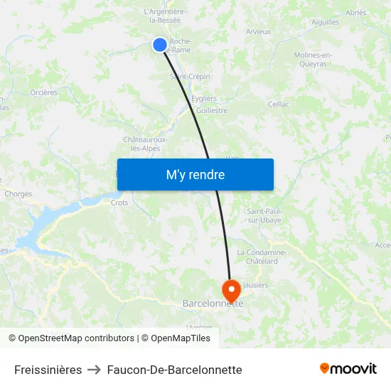 Freissinières to Faucon-De-Barcelonnette map