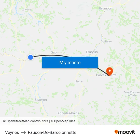 Veynes to Faucon-De-Barcelonnette map