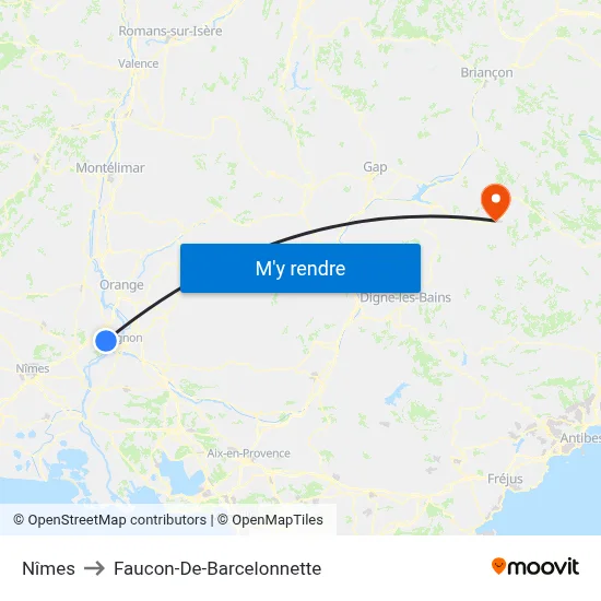 Nîmes to Faucon-De-Barcelonnette map