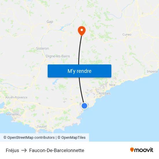 Fréjus to Faucon-De-Barcelonnette map
