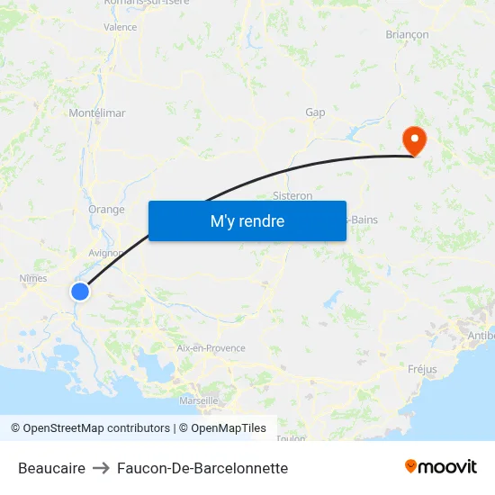 Beaucaire to Faucon-De-Barcelonnette map