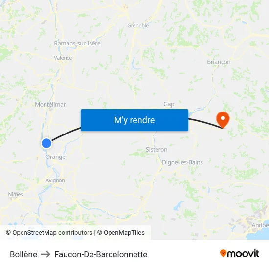 Bollène to Faucon-De-Barcelonnette map