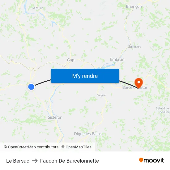 Le Bersac to Faucon-De-Barcelonnette map