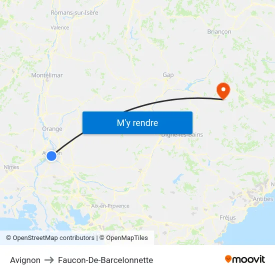 Avignon to Faucon-De-Barcelonnette map