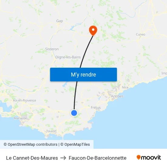 Le Cannet-Des-Maures to Faucon-De-Barcelonnette map