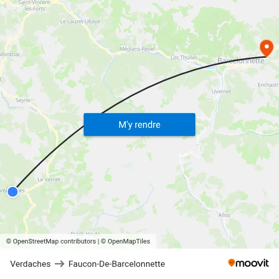Verdaches to Faucon-De-Barcelonnette map