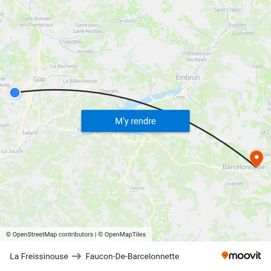 La Freissinouse to Faucon-De-Barcelonnette map