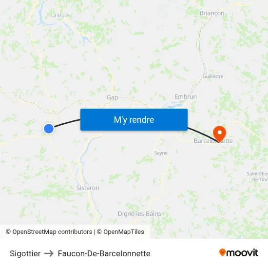 Sigottier to Faucon-De-Barcelonnette map