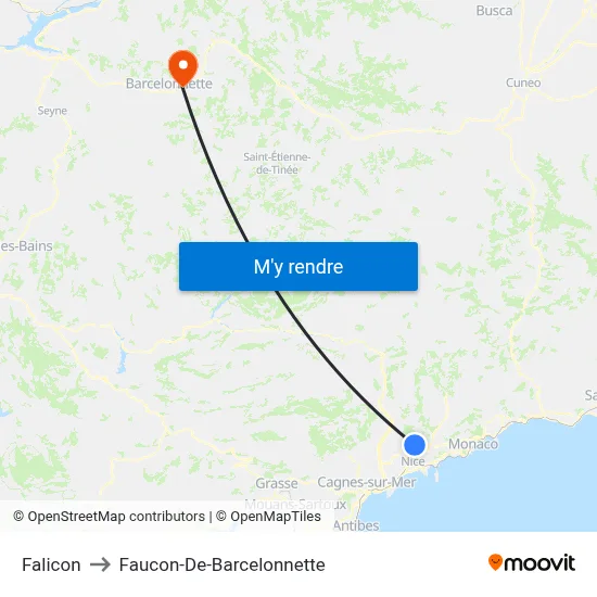 Falicon to Faucon-De-Barcelonnette map
