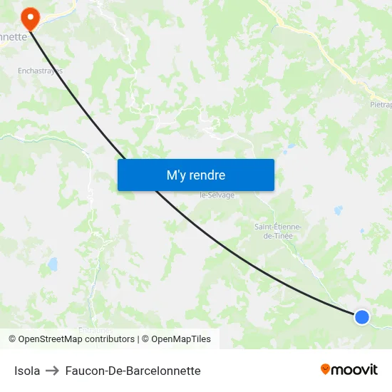 Isola to Faucon-De-Barcelonnette map