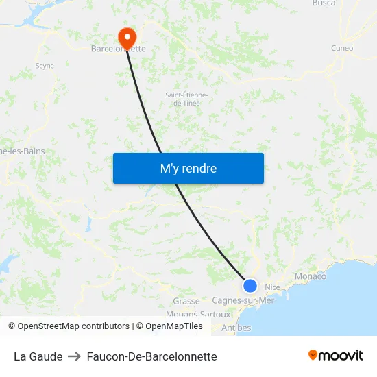 La Gaude to Faucon-De-Barcelonnette map