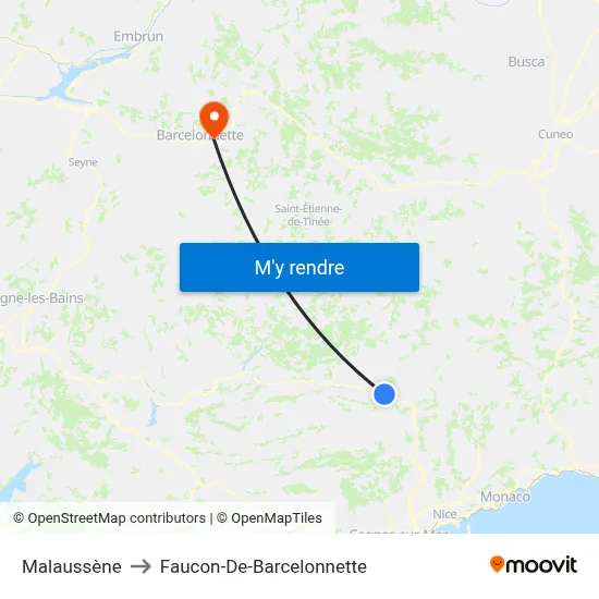 Malaussène to Faucon-De-Barcelonnette map