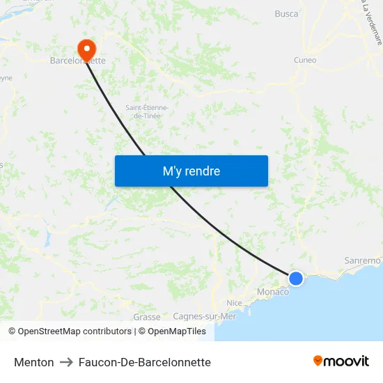 Menton to Faucon-De-Barcelonnette map