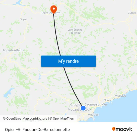 Opio to Faucon-De-Barcelonnette map
