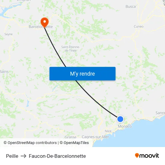 Peille to Faucon-De-Barcelonnette map