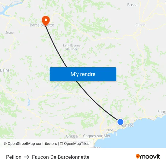 Peillon to Faucon-De-Barcelonnette map