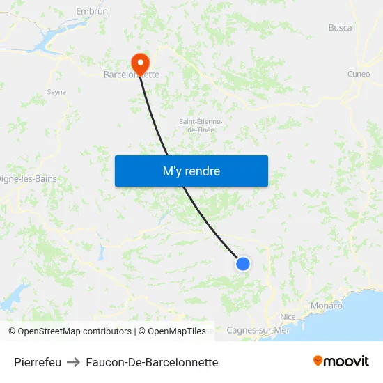 Pierrefeu to Faucon-De-Barcelonnette map