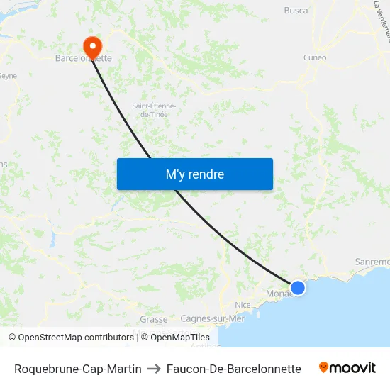 Roquebrune-Cap-Martin to Faucon-De-Barcelonnette map