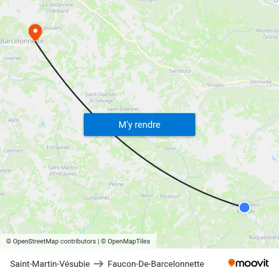 Saint-Martin-Vésubie to Faucon-De-Barcelonnette map