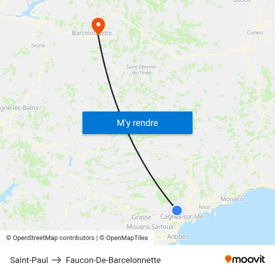 Saint-Paul to Faucon-De-Barcelonnette map