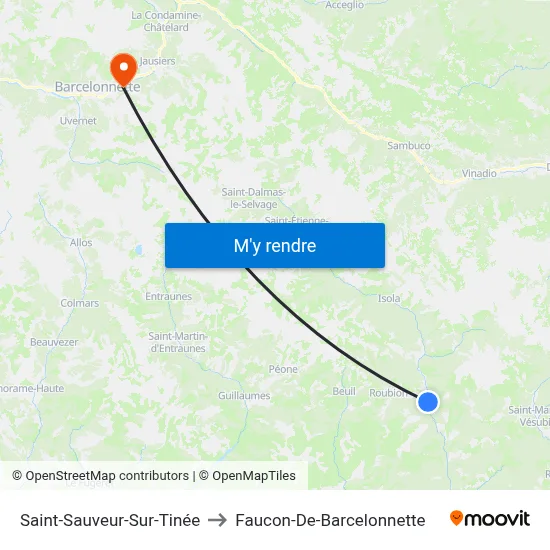 Saint-Sauveur-Sur-Tinée to Faucon-De-Barcelonnette map