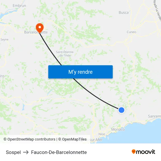 Sospel to Faucon-De-Barcelonnette map