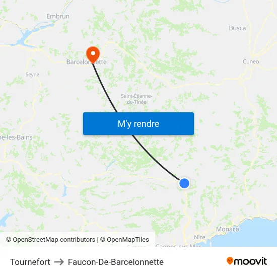 Tournefort to Faucon-De-Barcelonnette map