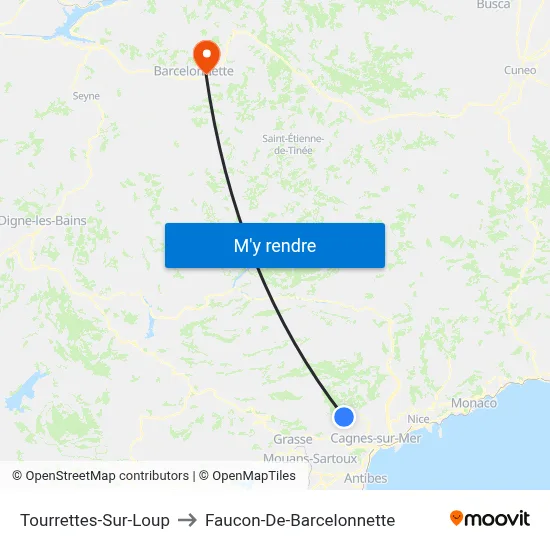 Tourrettes-Sur-Loup to Faucon-De-Barcelonnette map
