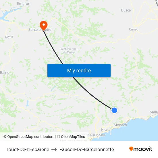 Touët-De-L'Escarène to Faucon-De-Barcelonnette map