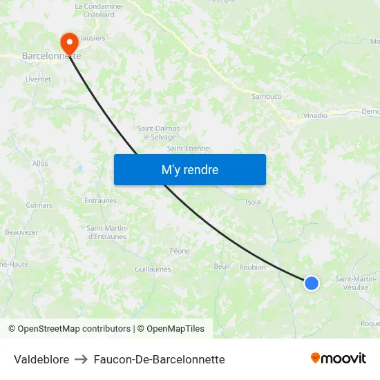 Valdeblore to Faucon-De-Barcelonnette map