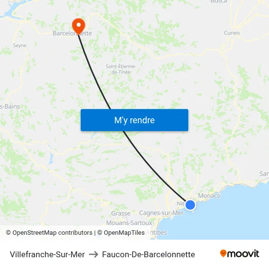 Villefranche-Sur-Mer to Faucon-De-Barcelonnette map