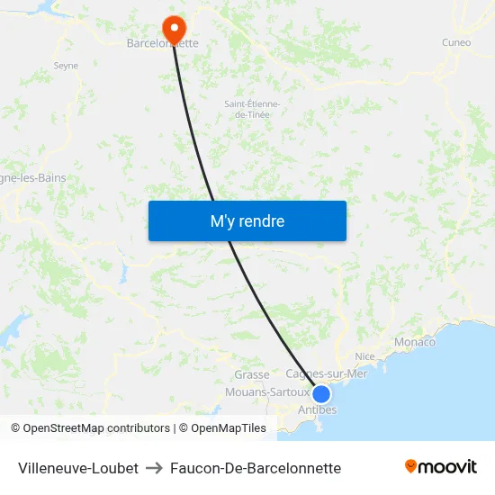 Villeneuve-Loubet to Faucon-De-Barcelonnette map