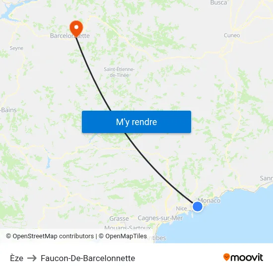 Èze to Faucon-De-Barcelonnette map