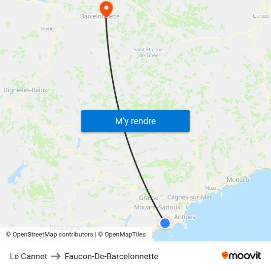 Le Cannet to Faucon-De-Barcelonnette map