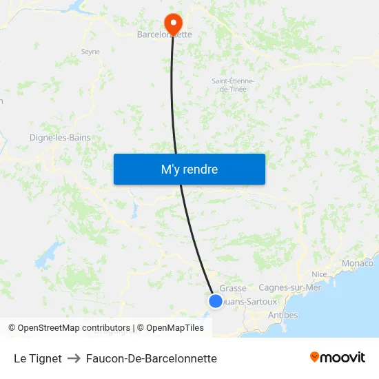 Le Tignet to Faucon-De-Barcelonnette map