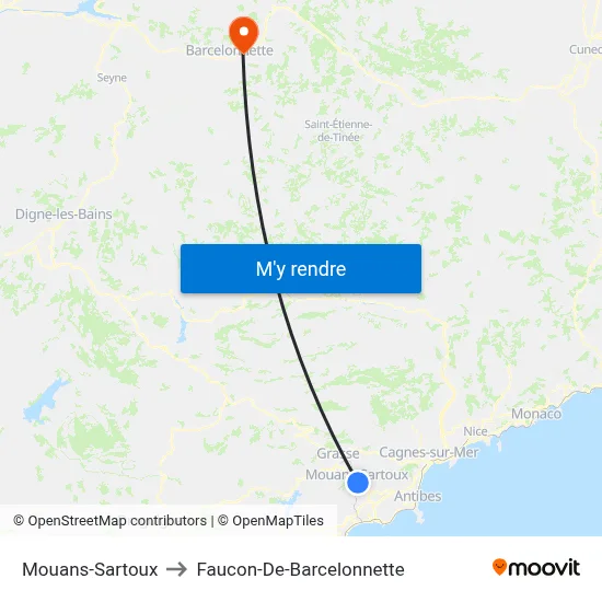 Mouans-Sartoux to Faucon-De-Barcelonnette map