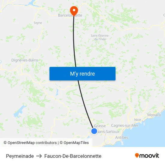 Peymeinade to Faucon-De-Barcelonnette map