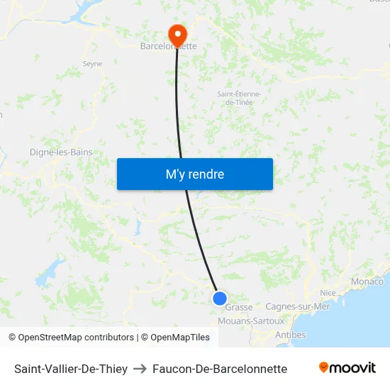 Saint-Vallier-De-Thiey to Faucon-De-Barcelonnette map