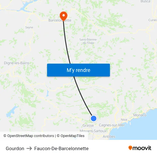 Gourdon to Faucon-De-Barcelonnette map