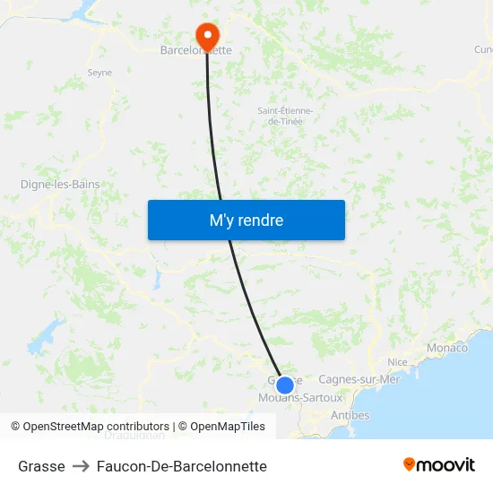 Grasse to Faucon-De-Barcelonnette map