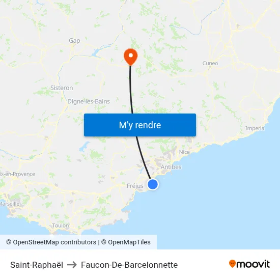Saint-Raphaël to Faucon-De-Barcelonnette map