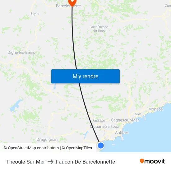 Théoule-Sur-Mer to Faucon-De-Barcelonnette map