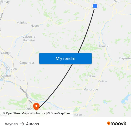 Veynes to Aurons map