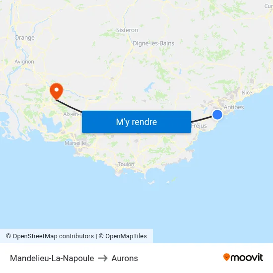 Mandelieu-La-Napoule to Aurons map