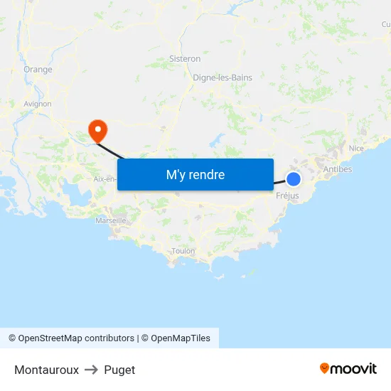 Montauroux to Puget map